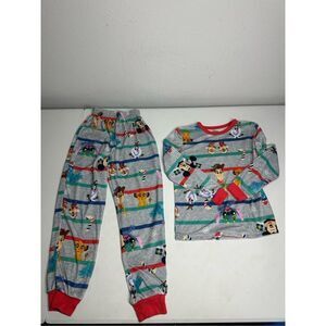 Disney 100 Boys Pajamas Stripe Long Sleeve Top Pants 2-Piece Sleep Set Sz  S 7-8